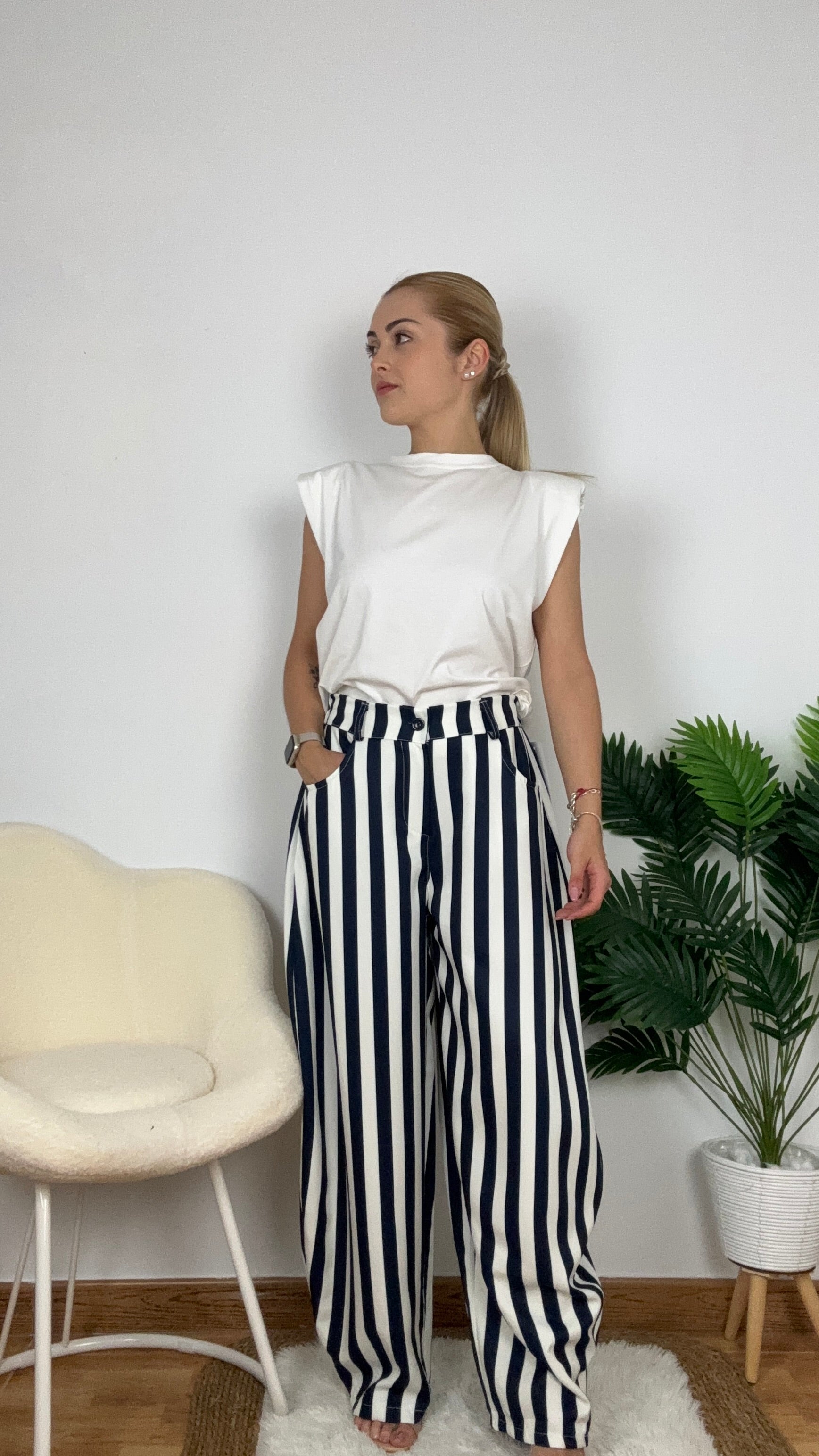 Pantalón globo de rallas