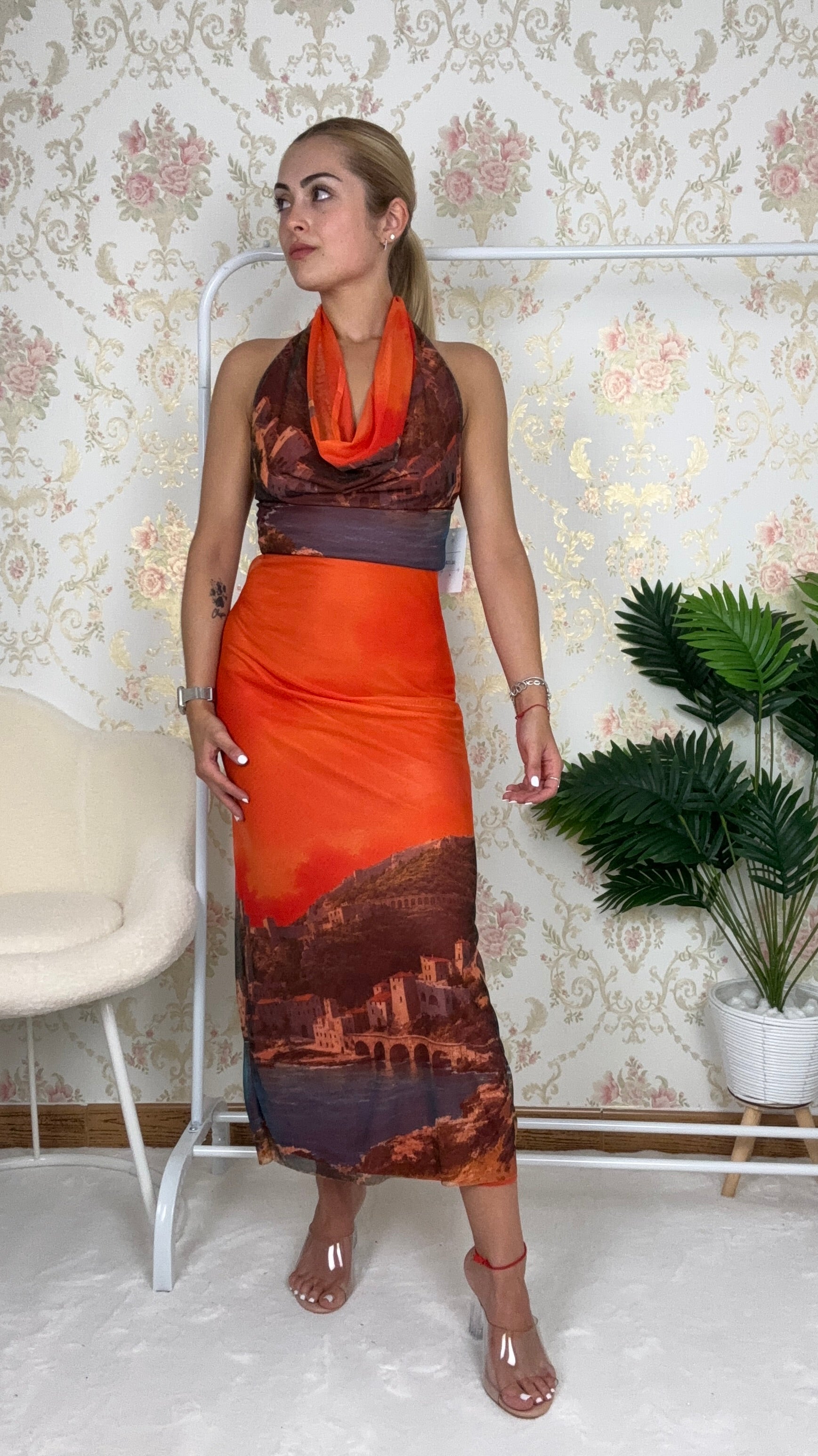 Conjunto falda naranja