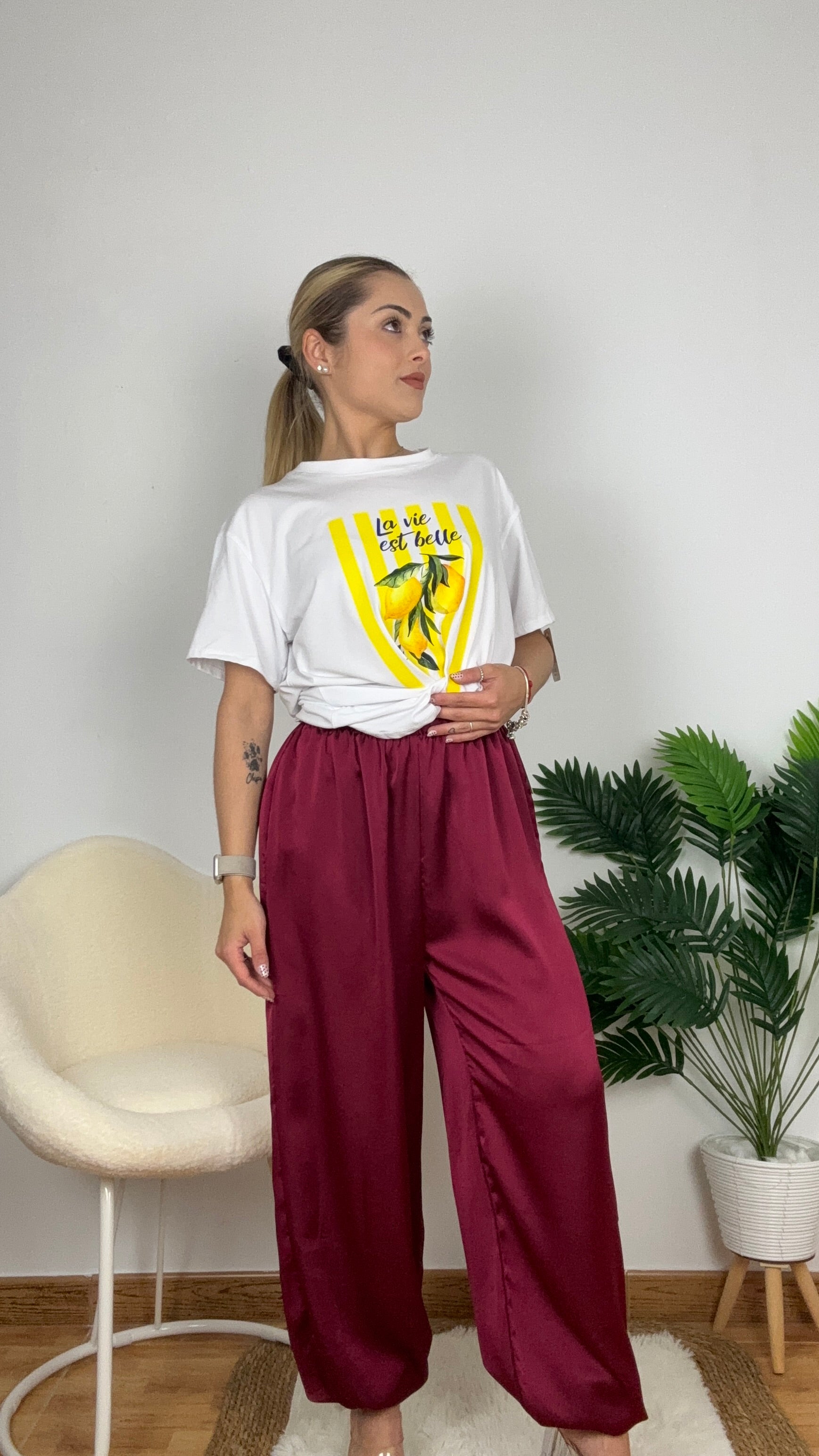 Pantalón globo satinado