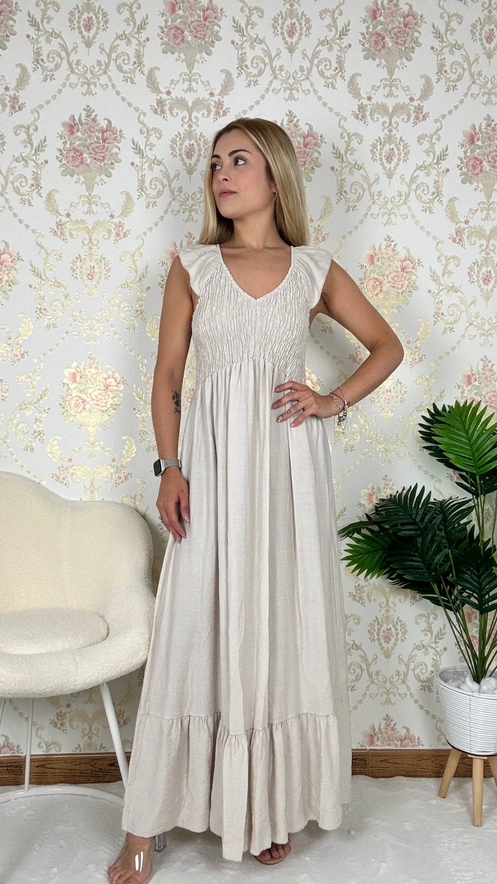 Vestido largo beige
