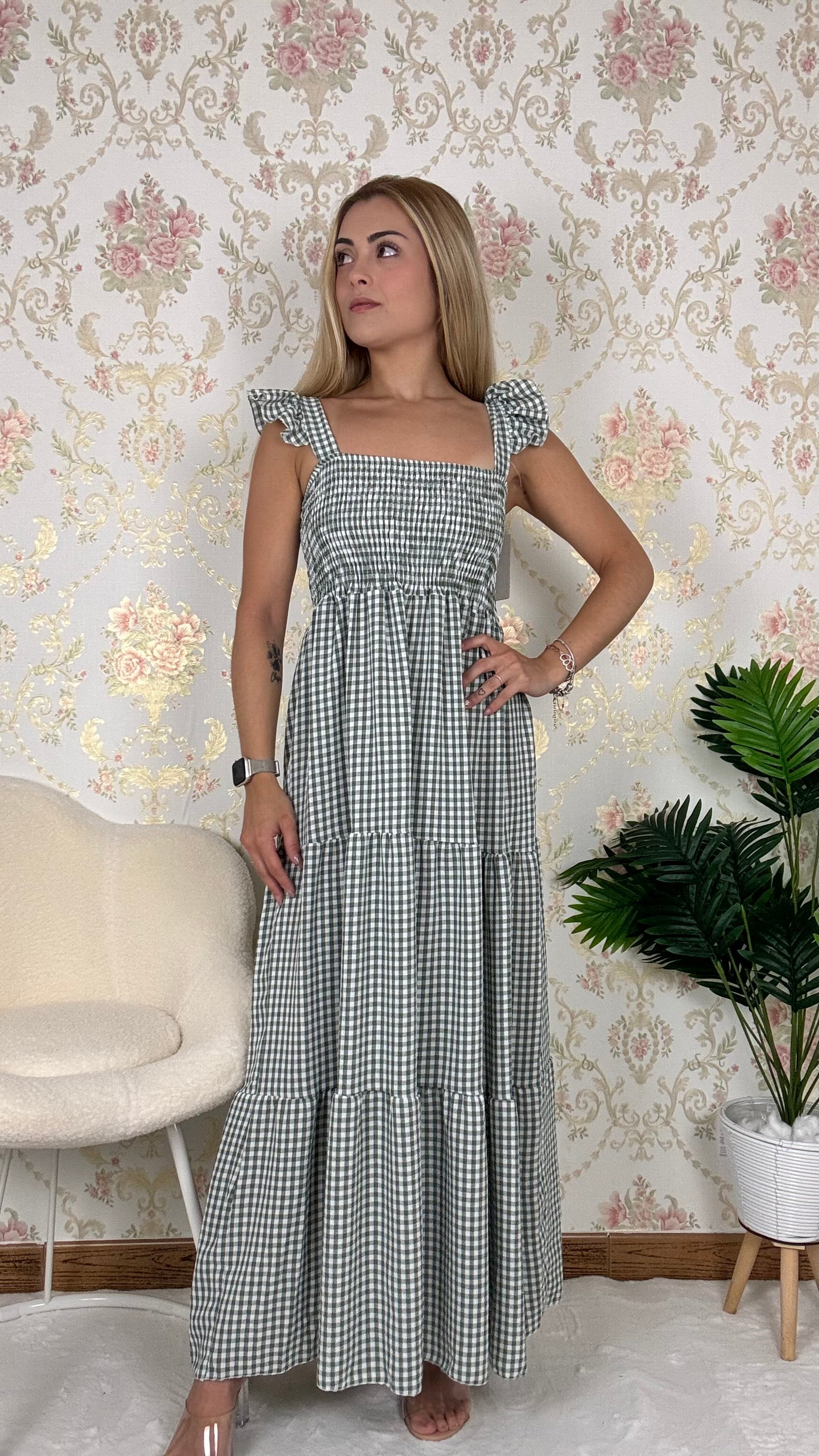 Vestido largo vichy